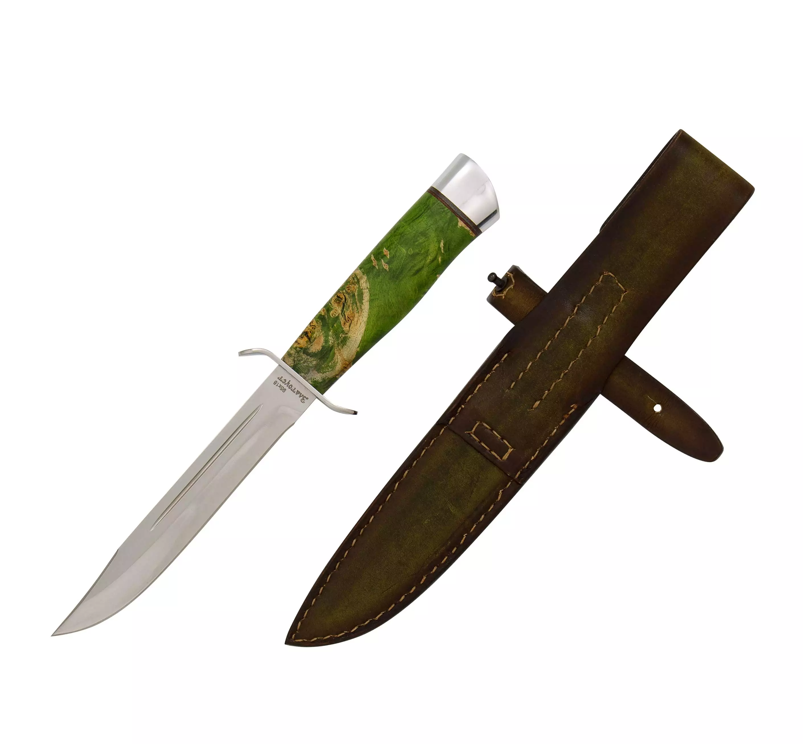 Нож Разведчика (сталь 95x18, Ручка кап клена стаб. Зеленыйал.) 0З-00007299 (3)