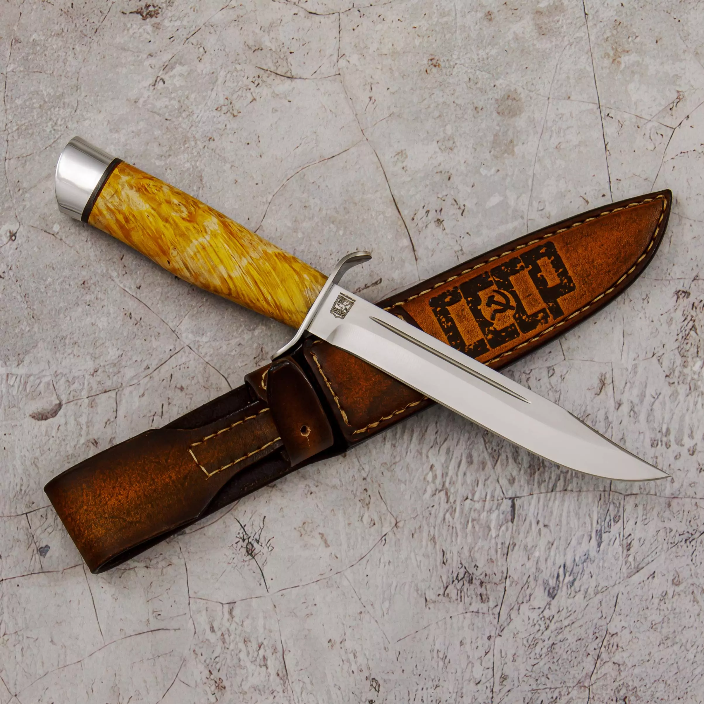 Нож Разведчика (сталь 95x18, Ручка кап клена стаб. Желтыйал.) 0З-00007300 (8)