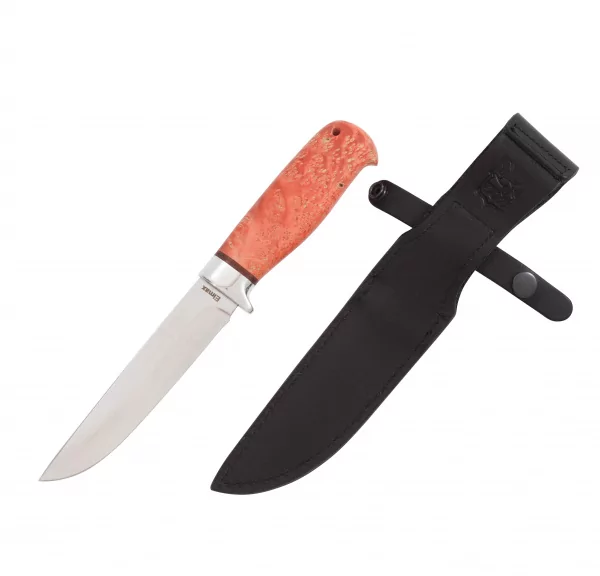 Нож Лиса (сталь Elmax, Ручка кап клена стаб. Светло-Красныйгарда ал.) 0З-00006423 (3)
